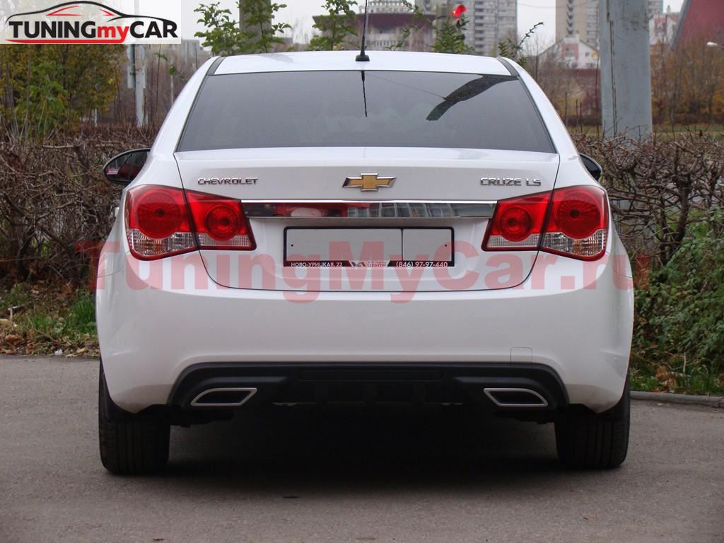 Диффузор заднего бампера для Chevrolet Cruze var№2 (текстурный пластик) 2008-2012
