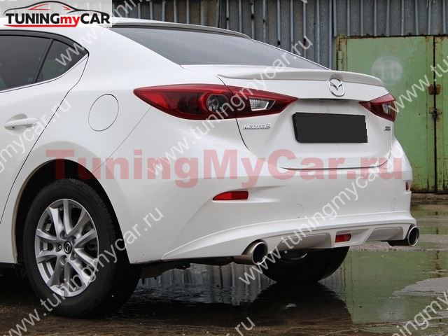 Диффузор заднего бампера для Mazda 3 var №1(ровный) (2013, 2014, 2015)