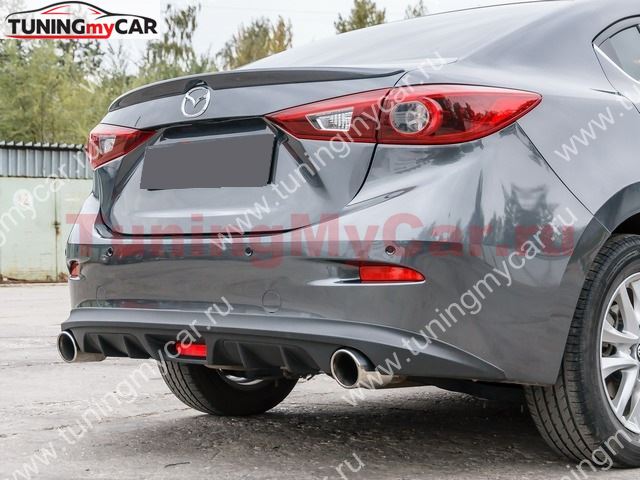 Диффузор заднего бампера для Mazda 3 var №2(с килями) (2013, 2014, 2015)