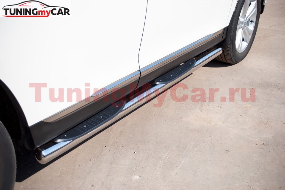 Пороги труба D76 с накладками (вариант 3) для Toyota Highlander 2010-2013