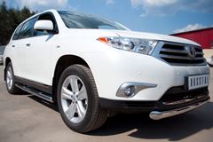Пороги труба D76 с накладками (вариант 3) для Toyota Highlander 2010-2013