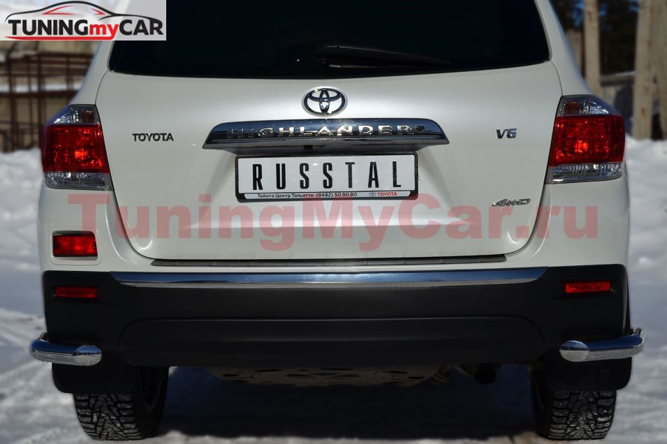 Защита заднего бампера уголки D63 для Toyota Highlander 2010-2013