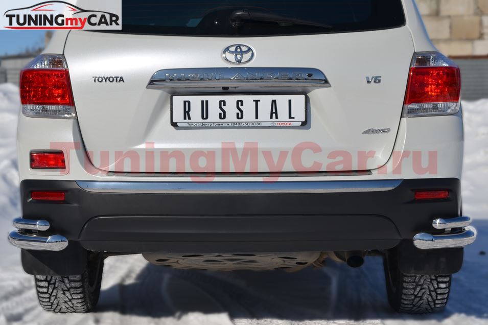 Защита заднего бампера уголки D63/42 для Toyota Highlander 2010-2013