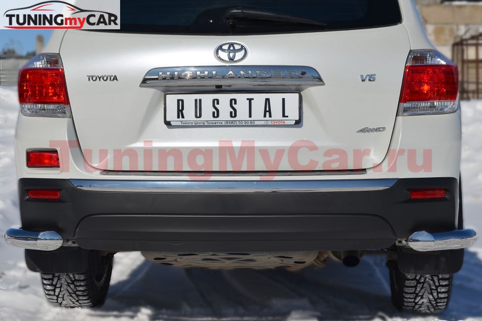 Защита заднего бампера уголки D76 для Toyota Highlander 2010-2013