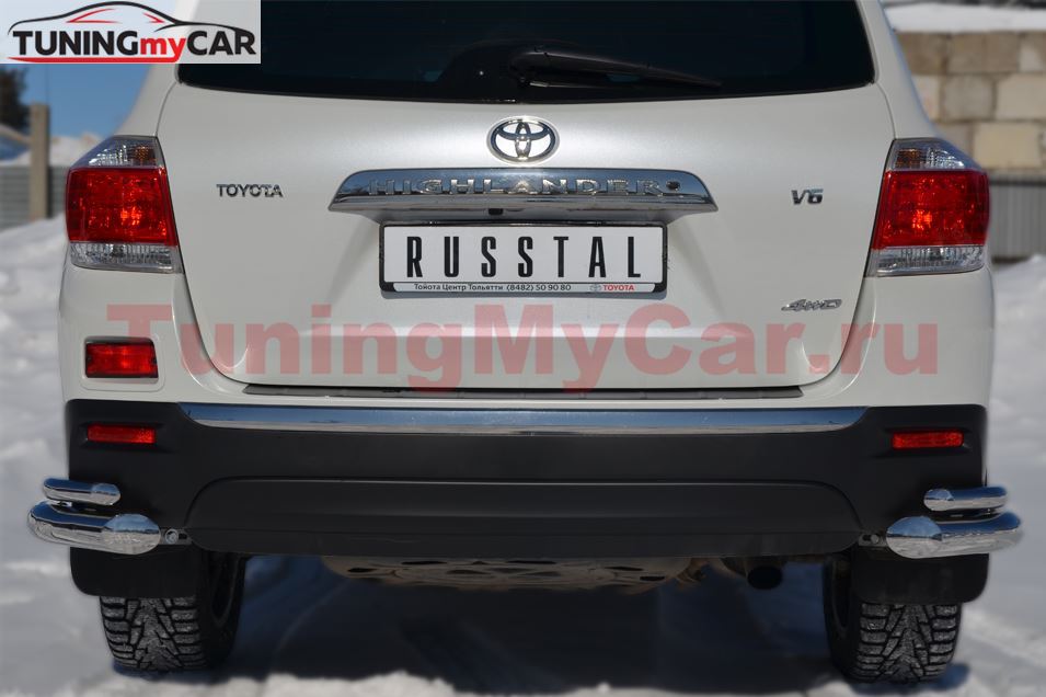 Защита заднего бампера уголки D76/42 для Toyota Highlander 2010-2013