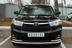 Защита переднего бампера D63 (секции) D42х2 (уголки) для Toyota Highlander 2014-