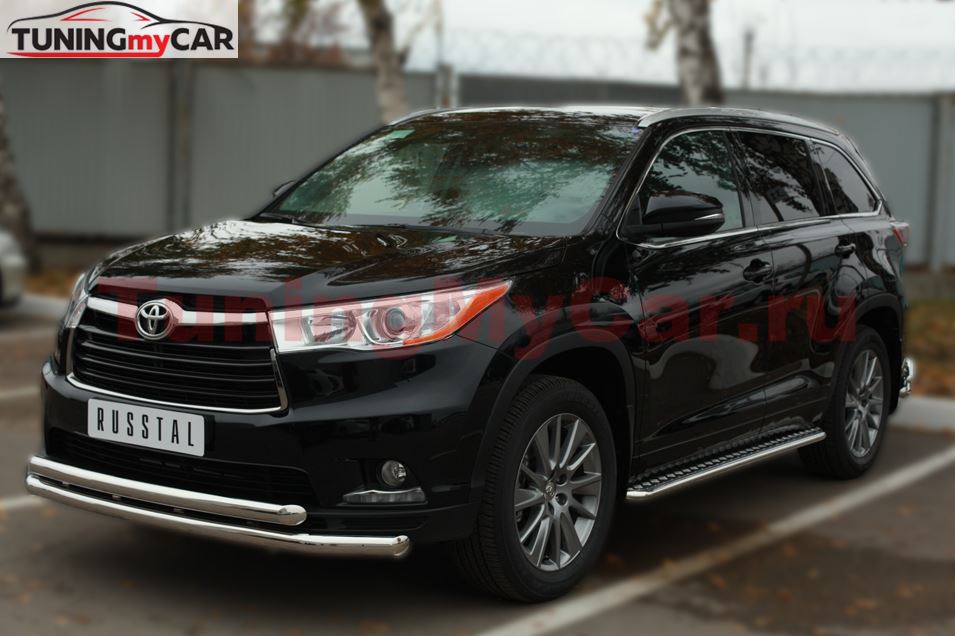 Пороги труба D42 с листом для Toyota Highlander 2014-