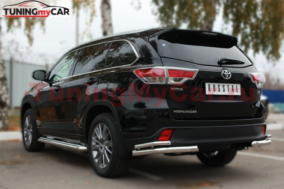 Защита заднего бампера уголки D63(секции) D42 (секции) для Toyota Highlander 2014-