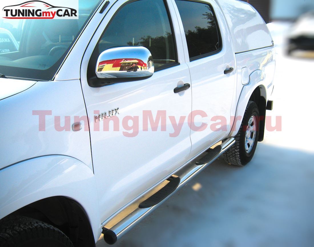 Пороги труба D76 с накладками (вариант 2) для Toyota Hilux 2009-2014