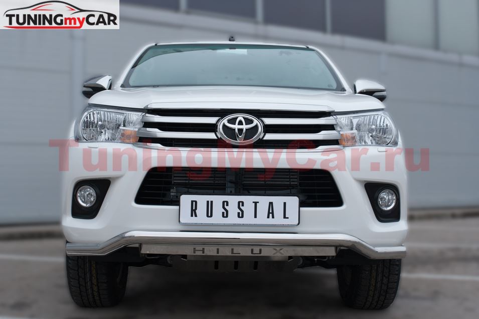 Защита переднего бампера D63 (волна) с декор надписью для Toyota Hilux 2015-