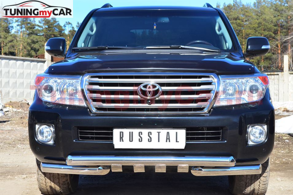 Защита переднего бампера D76 (дуга) D76х2 (дуга)+клыки для Toyota Land Cruiser 200 2012-2015