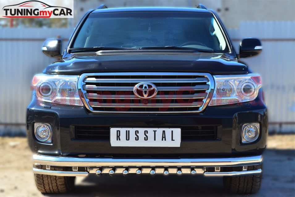 Защита переднего бампера D76 (секции) D42 (уголки)+зубы для Toyota Land Cruiser 200 2012-2015