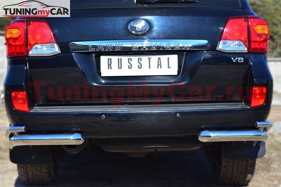 Защита заднего бампера уголки D76(секции) D42 (секции) для Toyota Land Cruiser 200 2012-2015