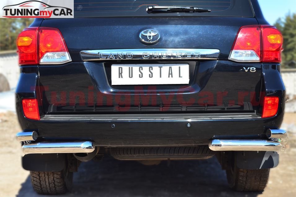Защита заднего бампера уголки D76(секции) D63 (секции) для Toyota Land Cruiser 200 2012-2015