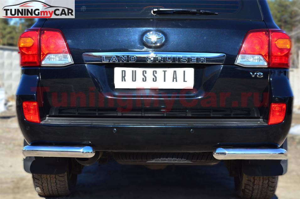 Защита заднего бампера уголки D76(секции) для Toyota Land Cruiser 200 2012-2015