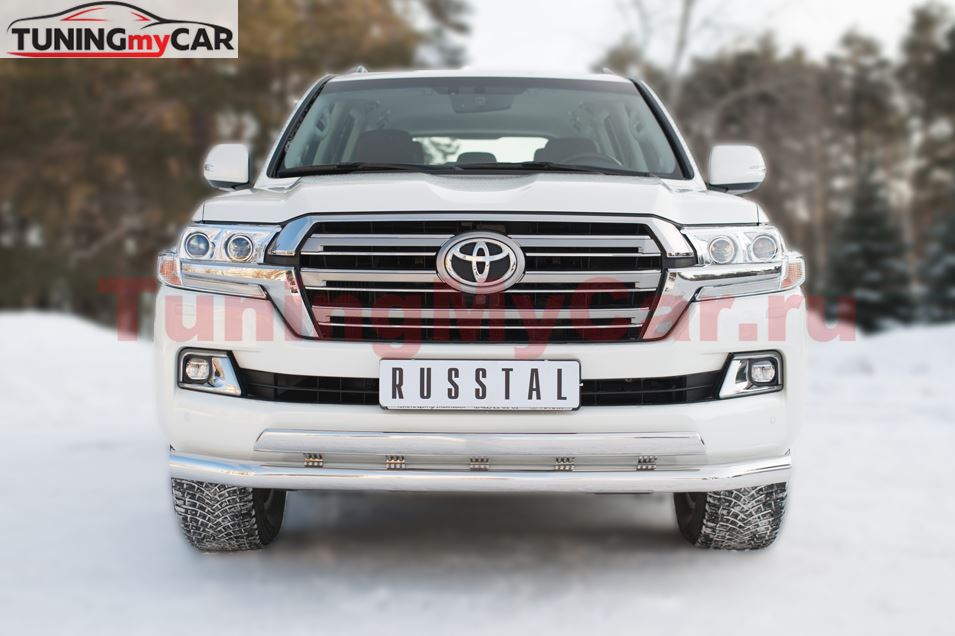 Защита переднего бампера D76 (секции) D75X42 (дуга)+декор паз (кроме EXECUTIVE) для Toyota Land Cruiser 200 2015-