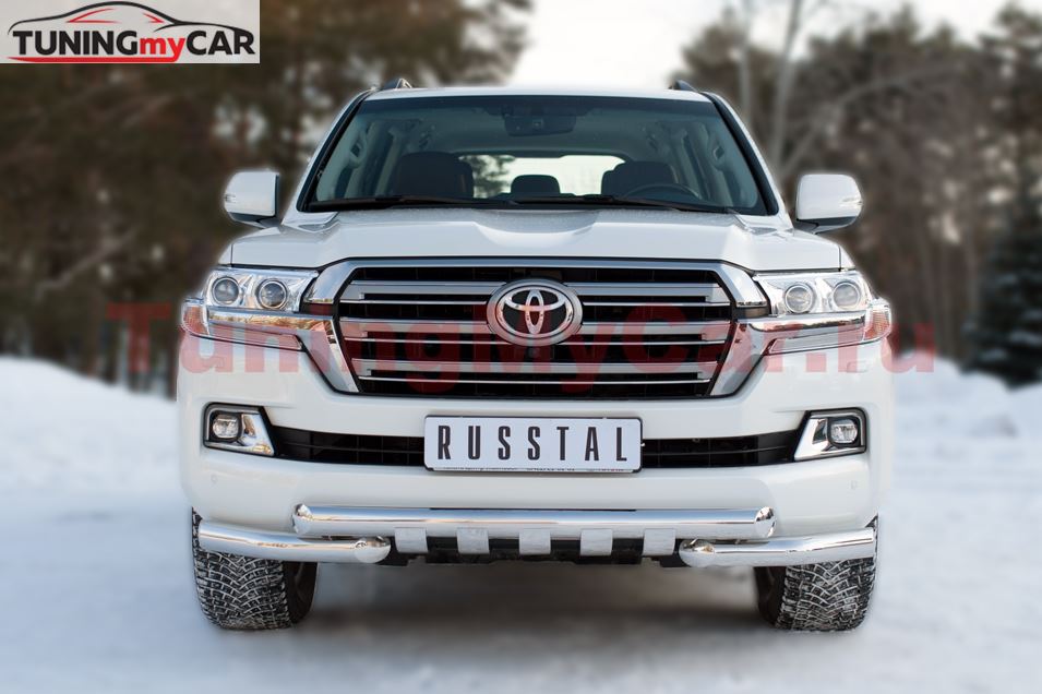 Защита переднего бампера D76 (дуга) D76 (секции)+клыки (кроме EXECUTIVE) для Toyota Land Cruiser 200 2015-