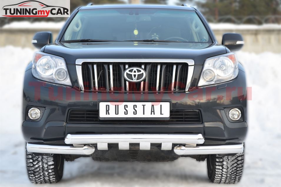 Защита переднего бампера D76 (дуга) D76х2 (дуга)+клыки для Toyota LC Prado 150 2009-2012