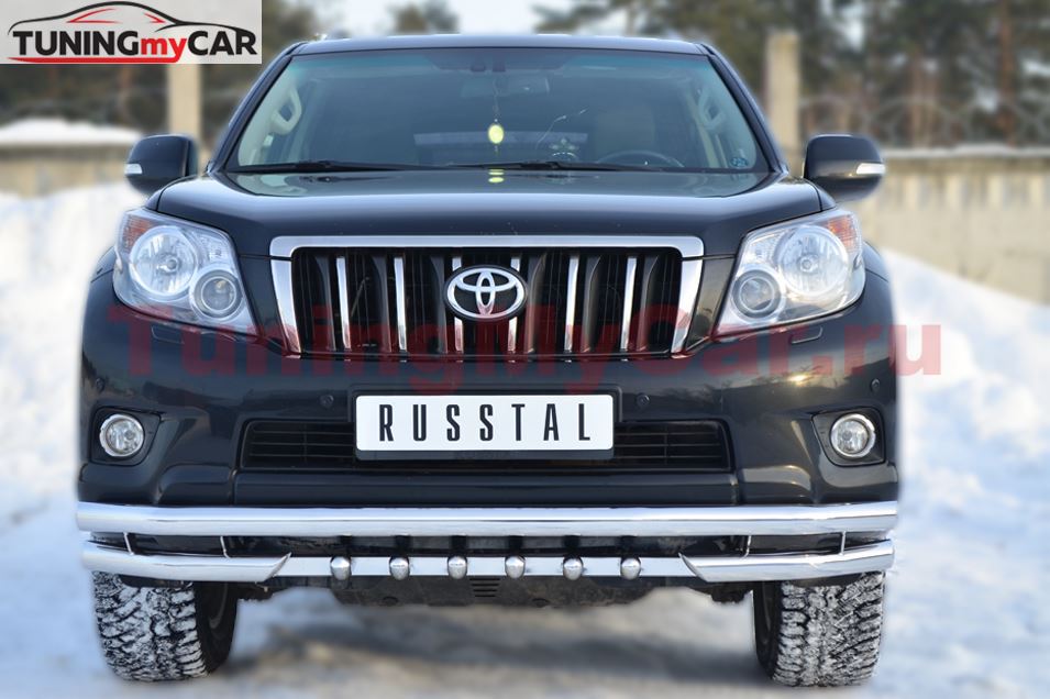 Защита переднего бампера D63 (секции) D63 (уголки)+ зубы для Toyota LC Prado 150 2009-2012
