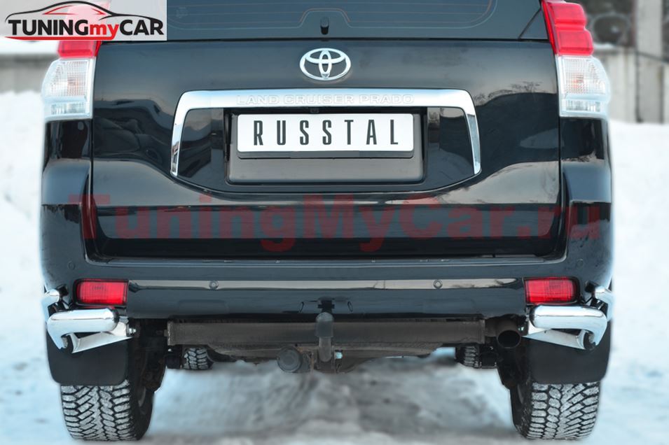 Защита заднего бампера уголки D76(секции) D42 (секции) для Toyota LC Prado 150 2009-2012