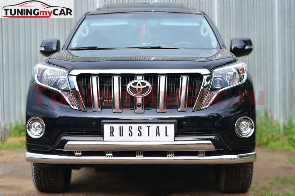 Защита переднего бампера D76 (секции) 75х42 (дуга)+декор паз для Toyota LC Prado 150 2014-