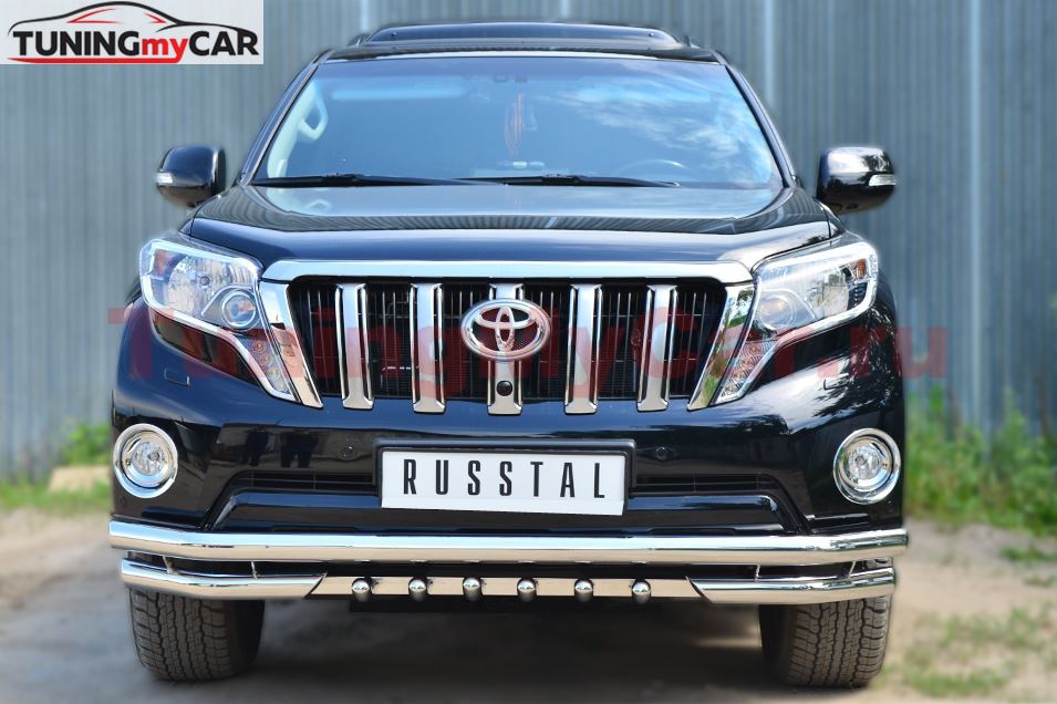 Защита переднего бампера D63 (секции) D63 (уголки)+D42 (зубы) для Toyota LC Prado 150 2014-