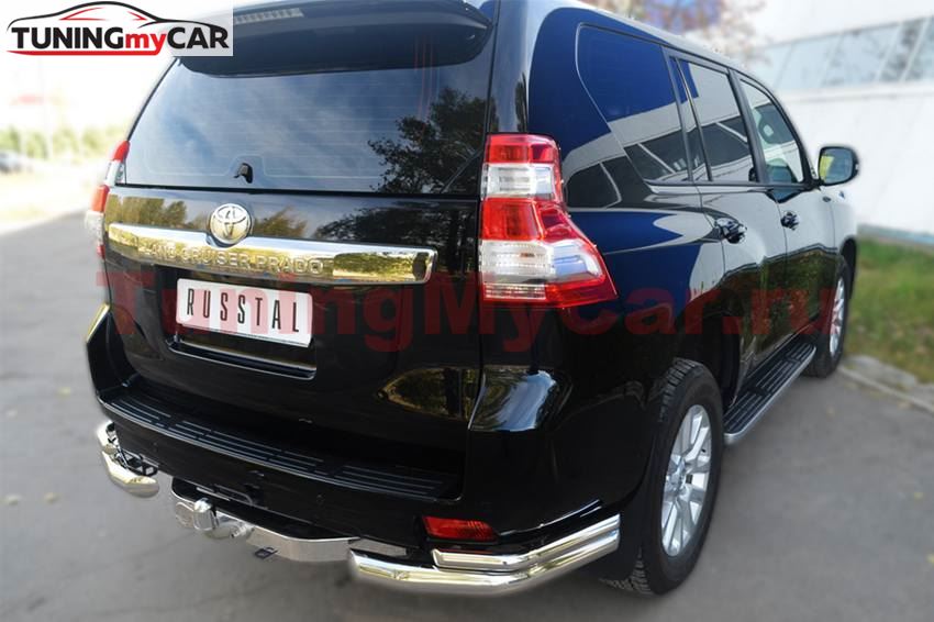 Защита заднего бампера уголки D76(секции) D42 (секции) длинные для Toyota LC Prado 150 2009-2012