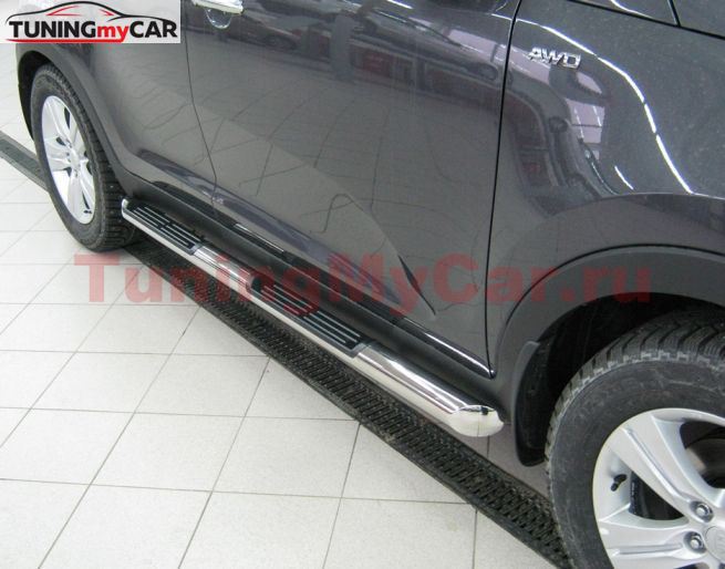 Пороги труба D76 с накладками (вариант 1) для Toyota Rav4 2006-2009