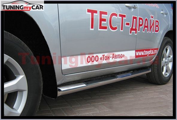 Пороги труба D76 с накладками (вариант 1) для Toyota Rav4 2009 (обычная база)