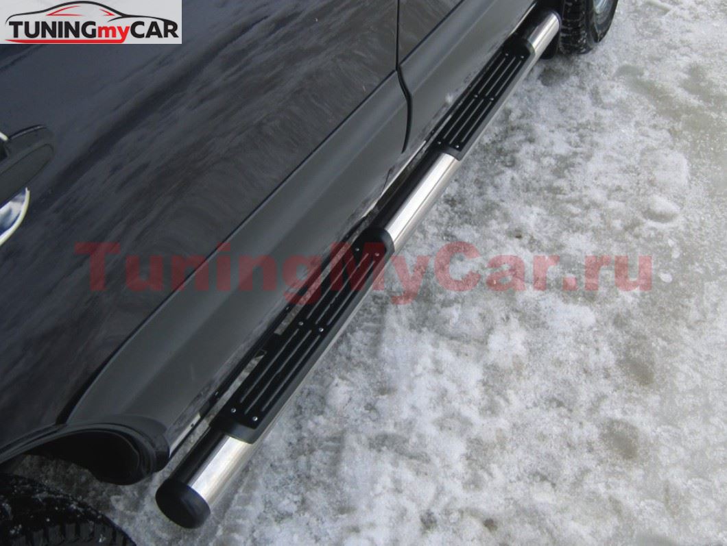 Пороги труба D76 с накладками (вариант 2) для Toyota Rav4 2009 (обычная база)