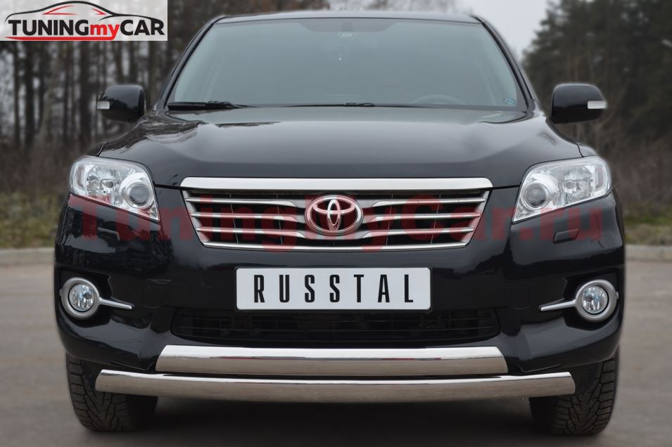 Защита переднего бампера D75х42/75х42 овалы(дуга) для Toyota Rav4 2010-2012