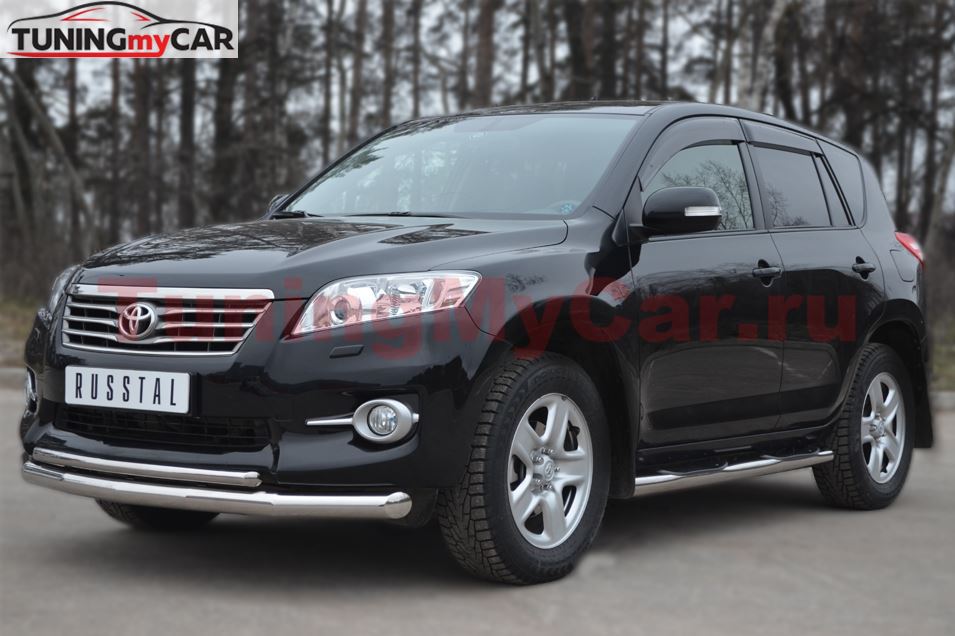 Пороги труба D76 с накладками (вариант 3) для Toyota Rav4 2010-2012