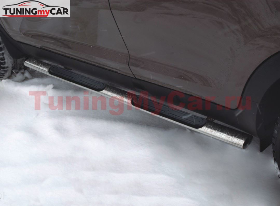 Пороги труба D75х42 овал с накладками для Toyota Rav4 2010-2012