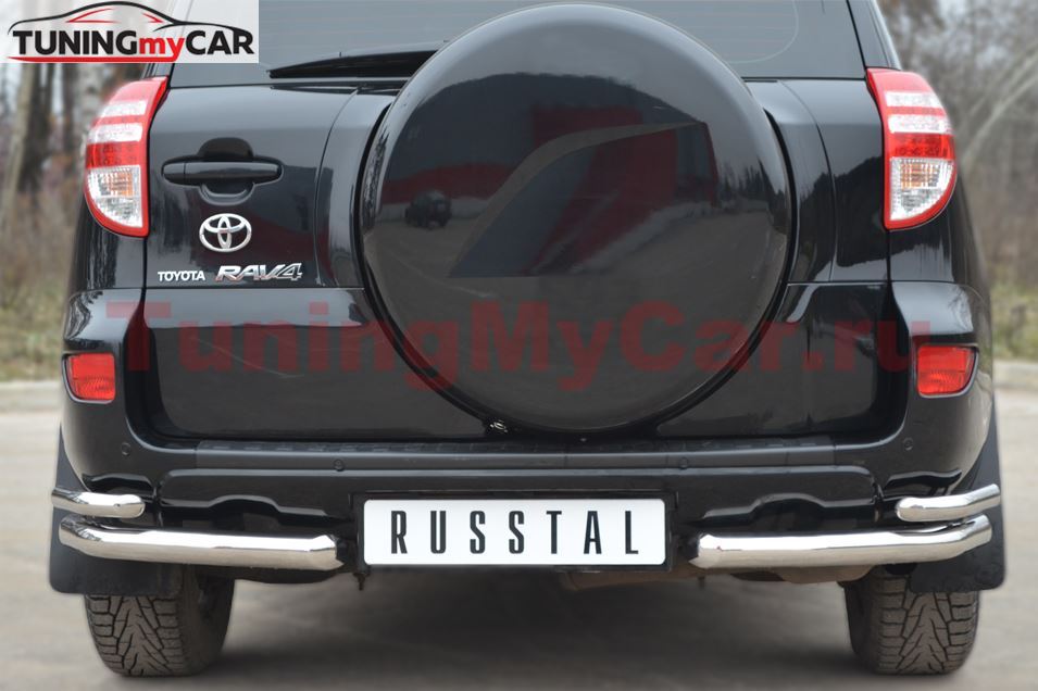 Защита заднего бампера уголки D63/42 для Toyota Rav4 2010-2012
