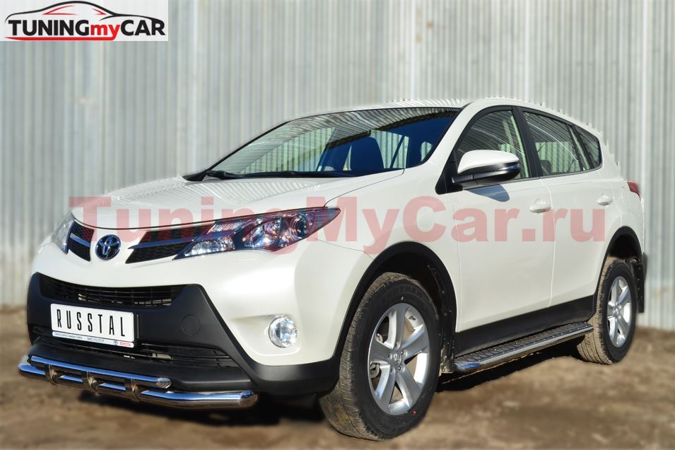 Пороги труба D42 с листом для Toyota Rav4 2013-2015