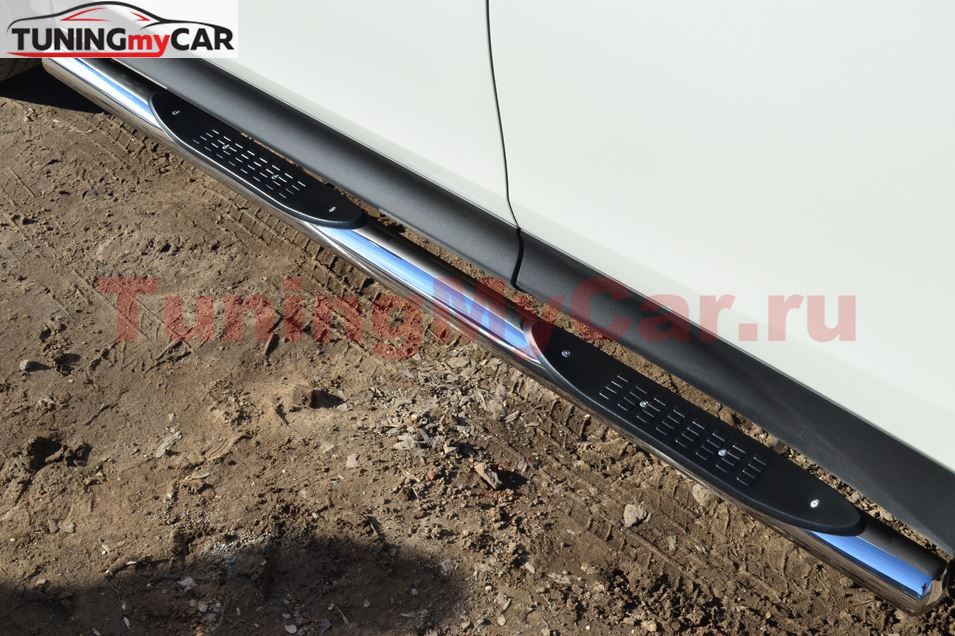 Защита порогов D76 с накладкой (вариант 3) для Toyota Rav4 2013-2015