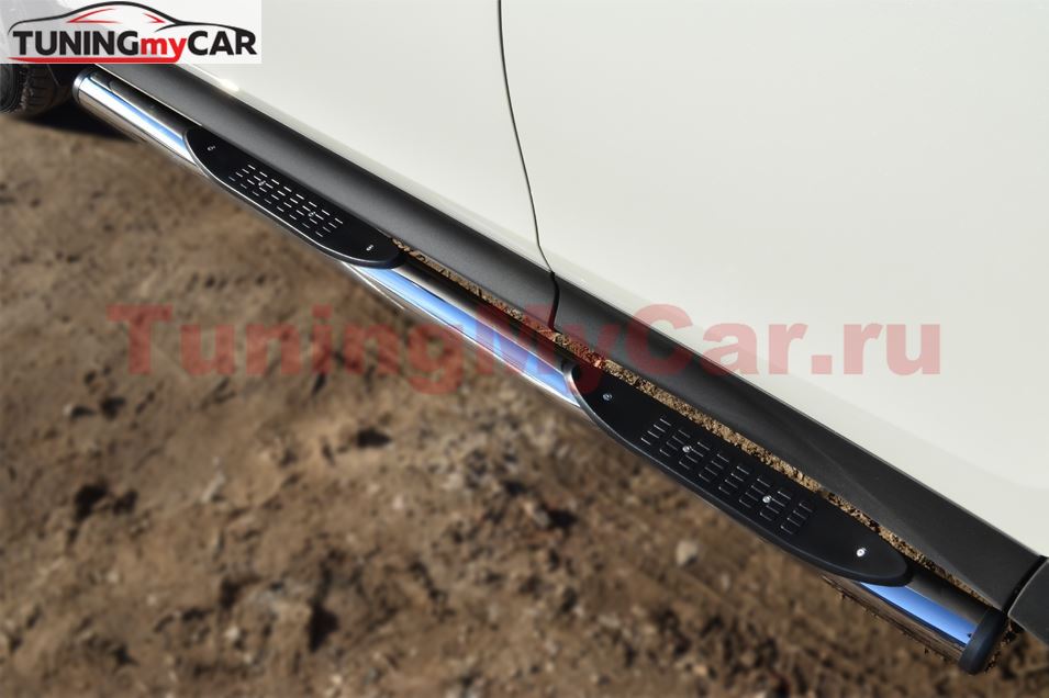 Защита порогов D76 с накладкой (вариант 2) для Toyota Rav4 2013-2015