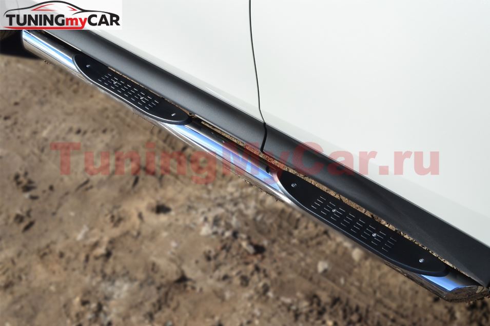 Защита порогов D76 с накладкой (вариант 1) для Toyota Rav4 2013-2015
