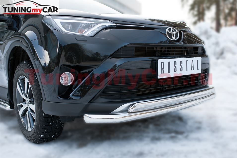 Защита переднего бампера D63 (секции)+D75х42 (дуга) для Toyota Rav4 2015-