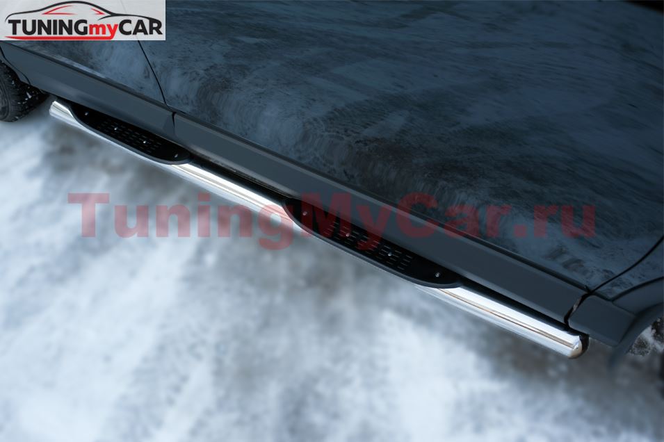 Пороги труба D76 с накладкой (вариант 3) для Toyota Rav4 2015-