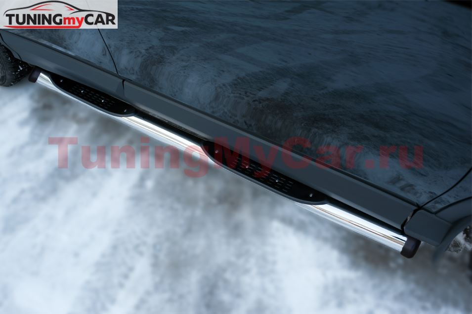 Пороги труба D76 с накладкой (вариант 2) для Toyota Rav4 2015-