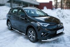 Пороги труба D76 с накладкой (вариант 2) для Toyota Rav4 2015-