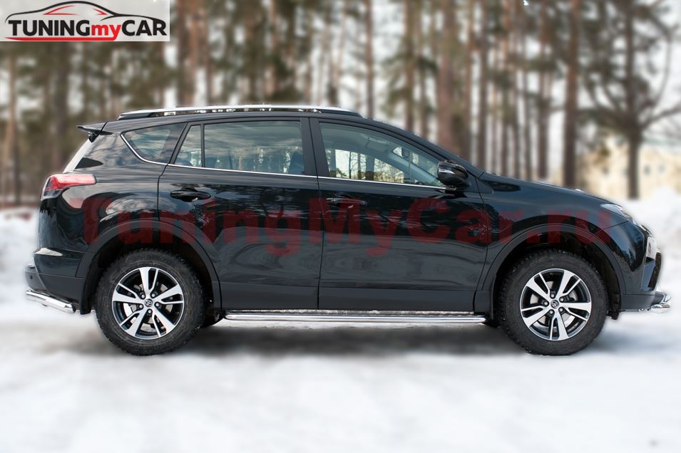 Пороги труба D42 С листом (Лист нерж, проф. нерж)(Вариант3) для Toyota Rav4 2015-