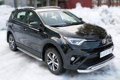 Пороги труба D42 С листом (Лист алюм, проф. нерж)(Вариант1) для Toyota Rav4 2015-