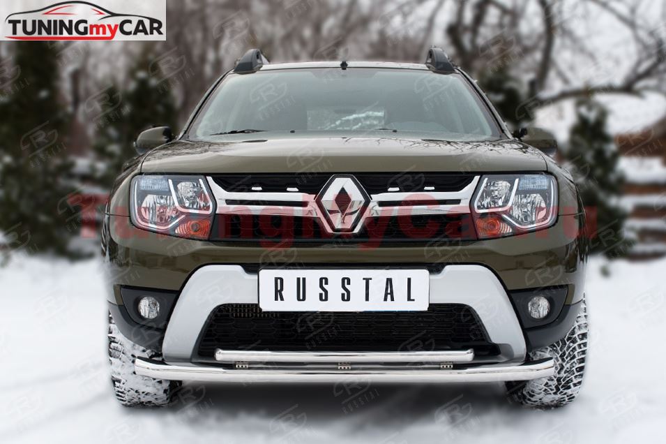 Защита переднего бампера D63 (секции) D42 (дуга)+декор паз для Renault Duster 2015-