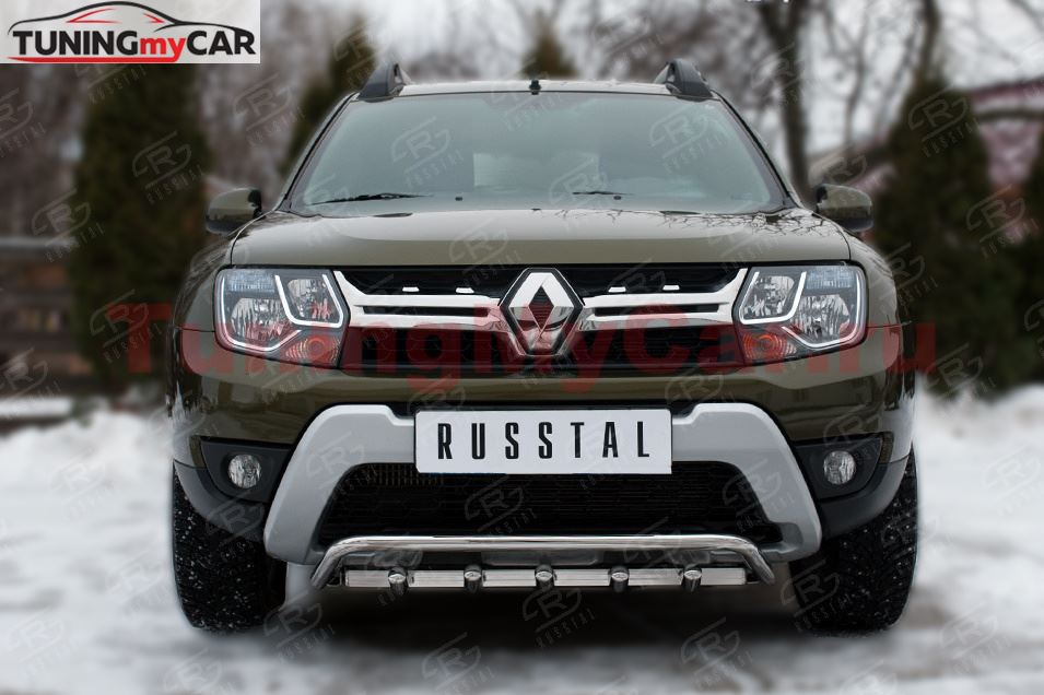 Защита переднего бампера D42 (волна)+D42 (зубы) для Renault Duster 2015-