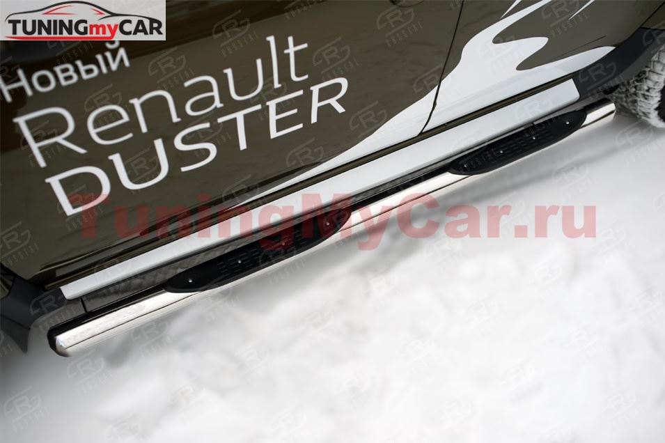 Пороги труба D76 с накладкой (вариант 3) для Renault Duster 2015-2020