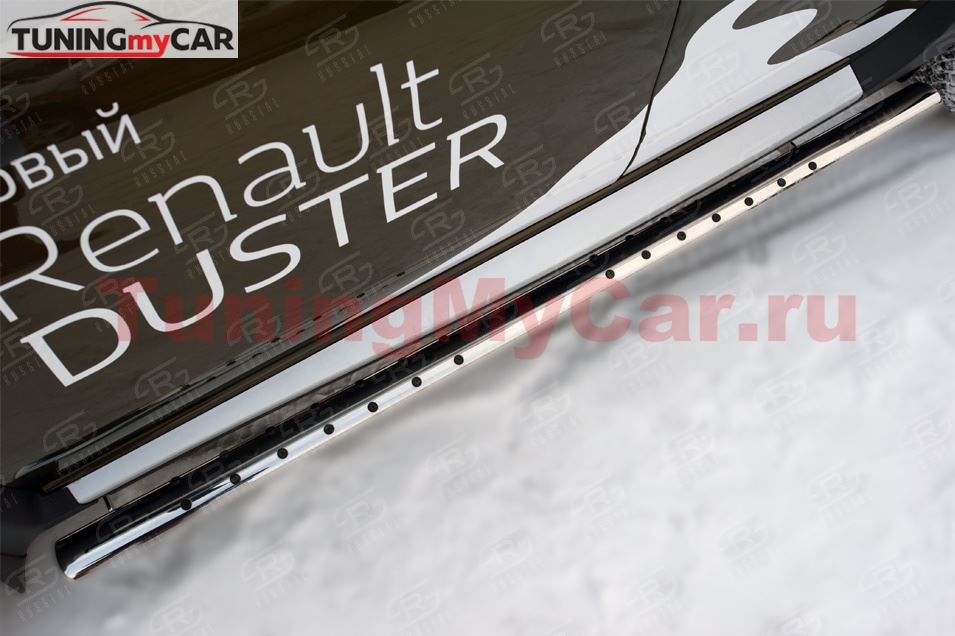 Пороги труба 75х42 овал с проступью для Renault Duster 2015-2020