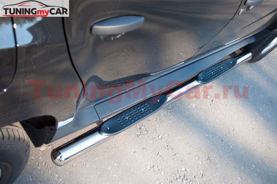 Пороги труба D76 с накладками (вариант 3) для Renault Duster 4x2 2011-