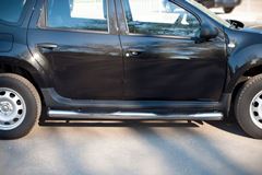 Пороги труба D76 с накладками (вариант 2) для Renault Duster 4x2 2011-